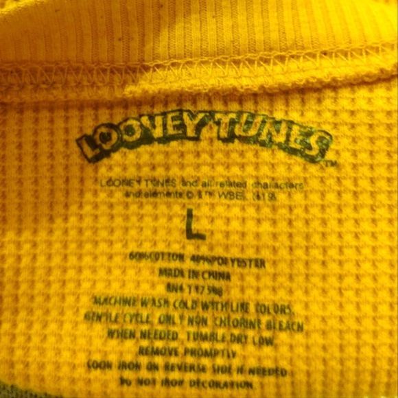 Looney Tunes Mustard Waffle Crop Top Shirt Size Large Like New Bugs Bunny Daffy, - Picture 5 of 5